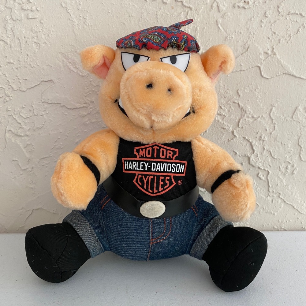 Vintage Harley Davidson Retro‎ Motorcyle Biker Pig Hog Plush 10" 1993 Bandana